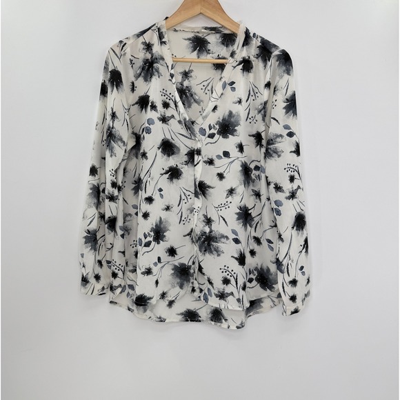 Pleione Floral Print Long Sleeve Blouse V-Neck Button Down Top Size M - Picture 1 of 12